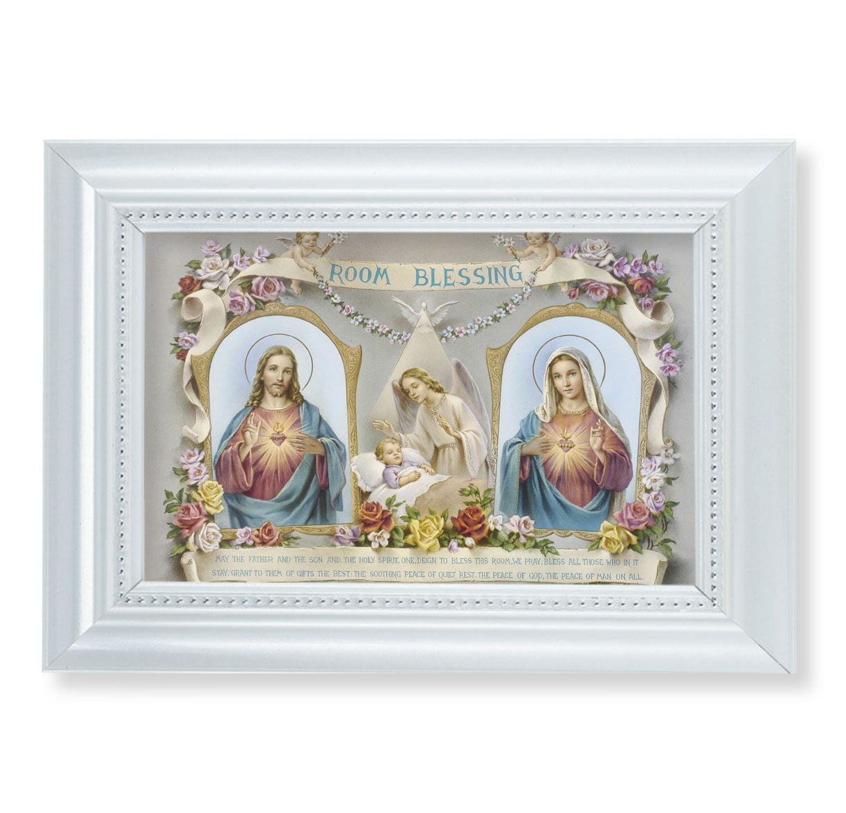 Guardian Angel with Twins Pearlized White Framed Art