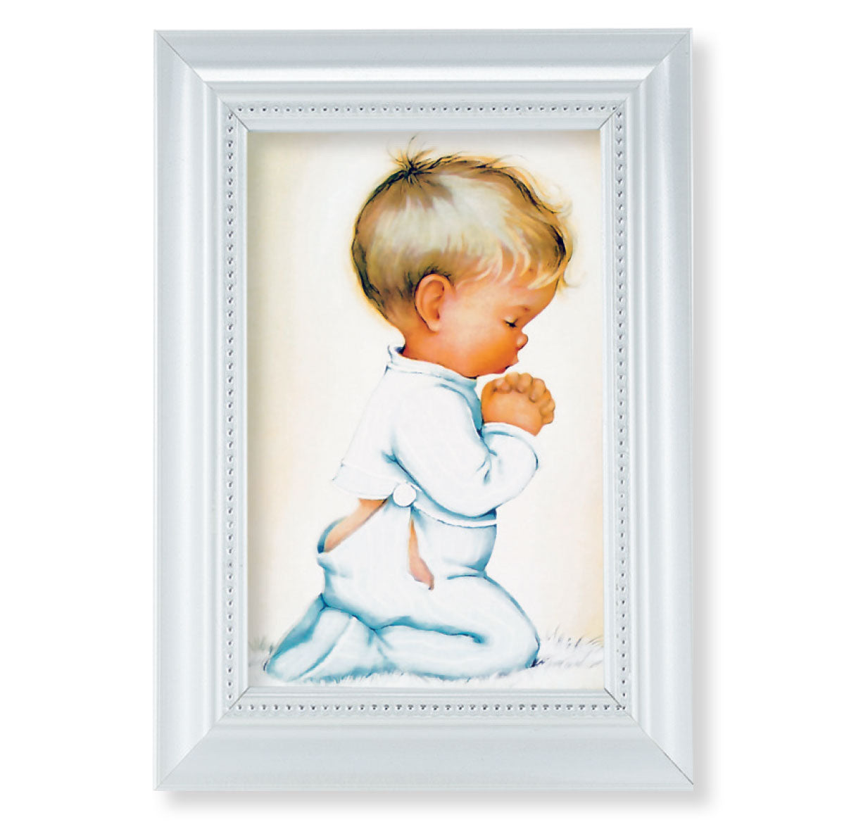 Praying Boy Pearlized White Framed Art
