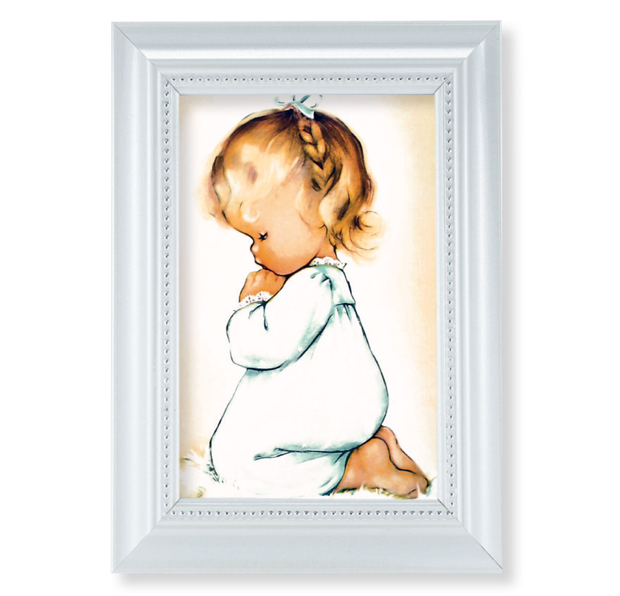 Praying Girl Pearlized White Framed Art