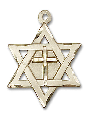 14kt Gold Star of David W/ Cross Medal