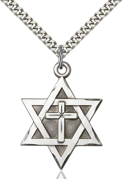 Sterling Silver Star of David W/ Cross Pendant