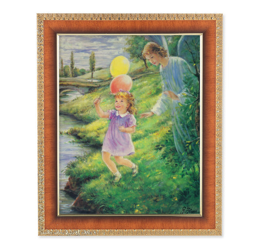 Guardian Angel with Girl Natural Tiger Cherry Framed Art