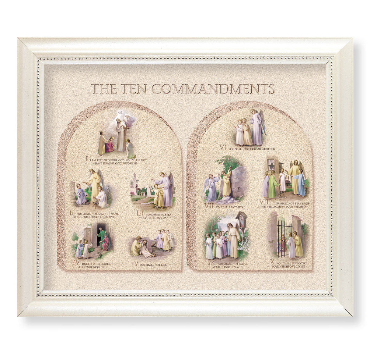 Ten Commandments Pearlized White Framed Art