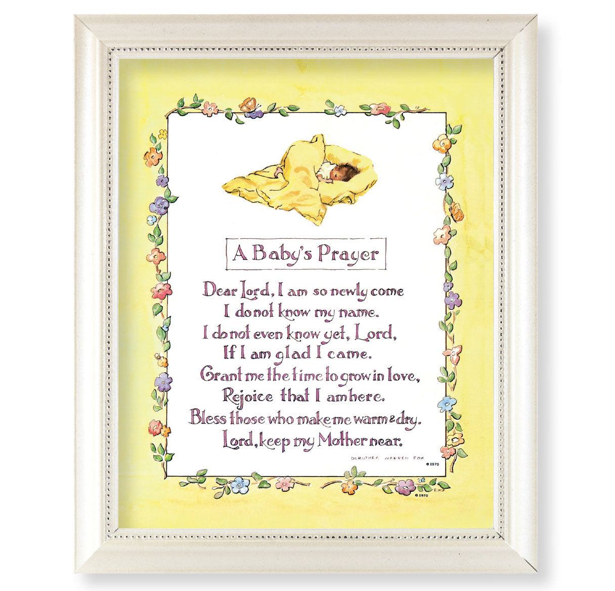 A Baby's Prayer Pearlized White Framed Art