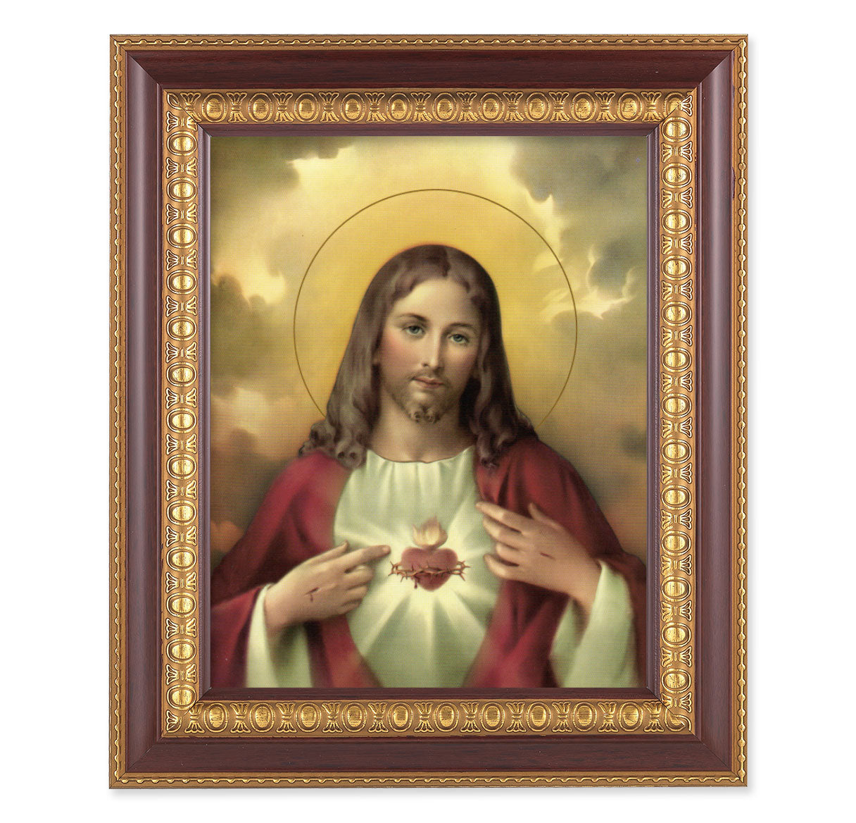 Sacred Heart of Jesus Cherry Gold Framed Art