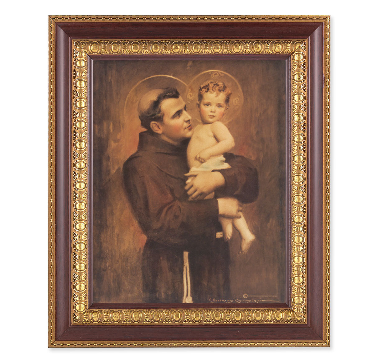 St. Antony with Jesus Cherry Gold Framed Art