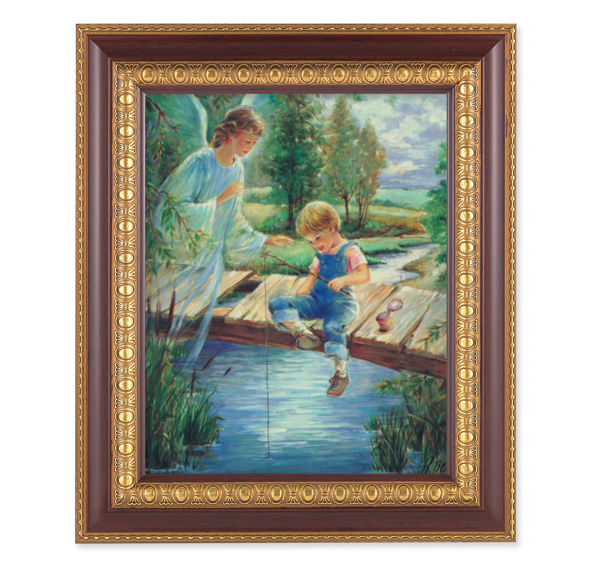 Guardian Angel with Boy Cherry Gold Framed Art