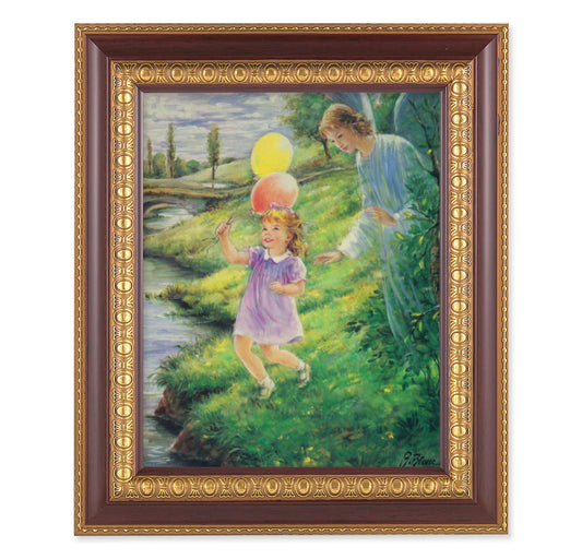 Guardian Angel with Girl Cherry Gold Framed Art
