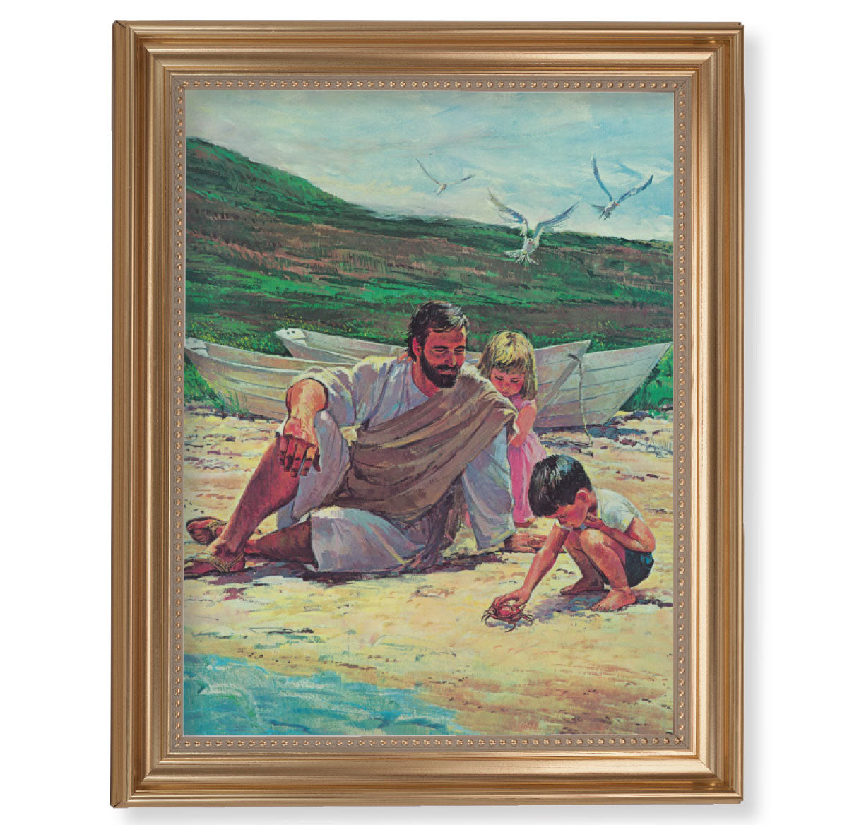 Beach with Children Gold Framed Art