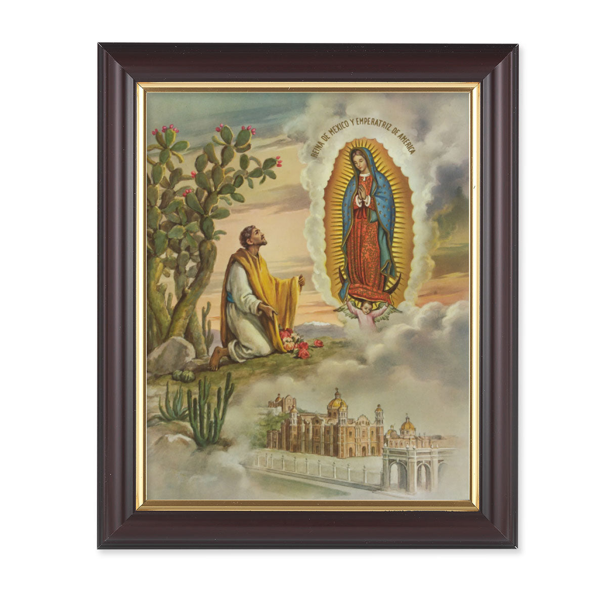 Our Lady of Guadalupe with Juan Diego Walnut Framed Art