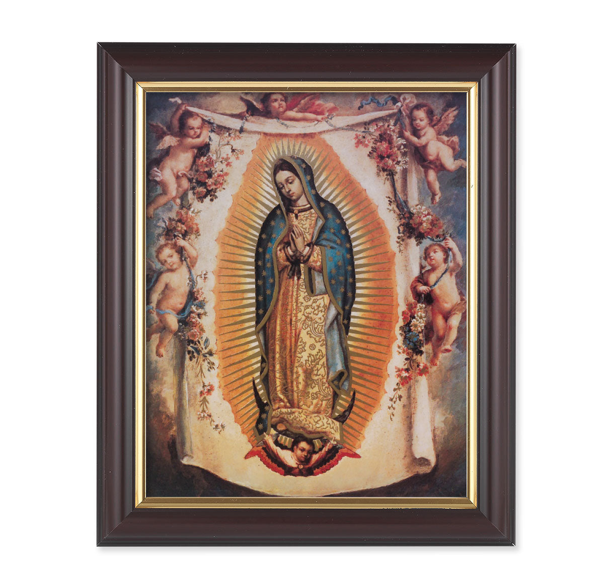 Our Lady of Guadalupe with Angels Walnut Framed Art