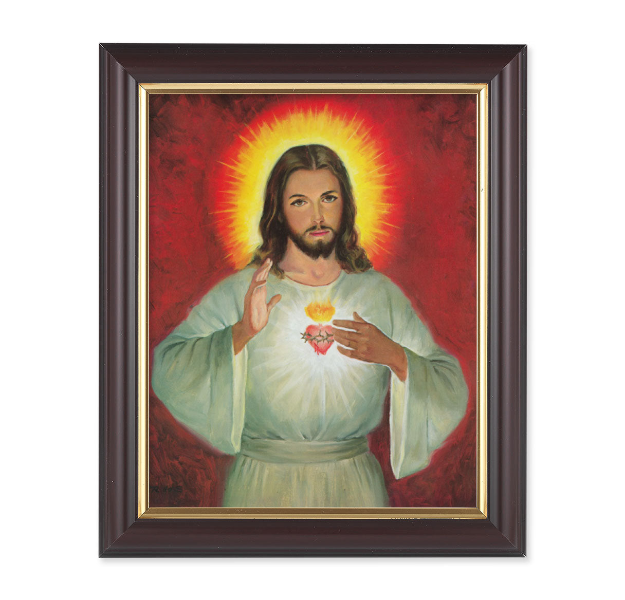 Sacred Heart Walnut Framed Art