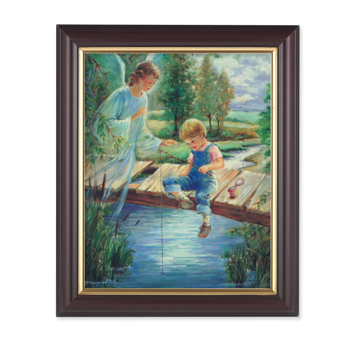Guardian Angel with Boy Walnut Framed Art