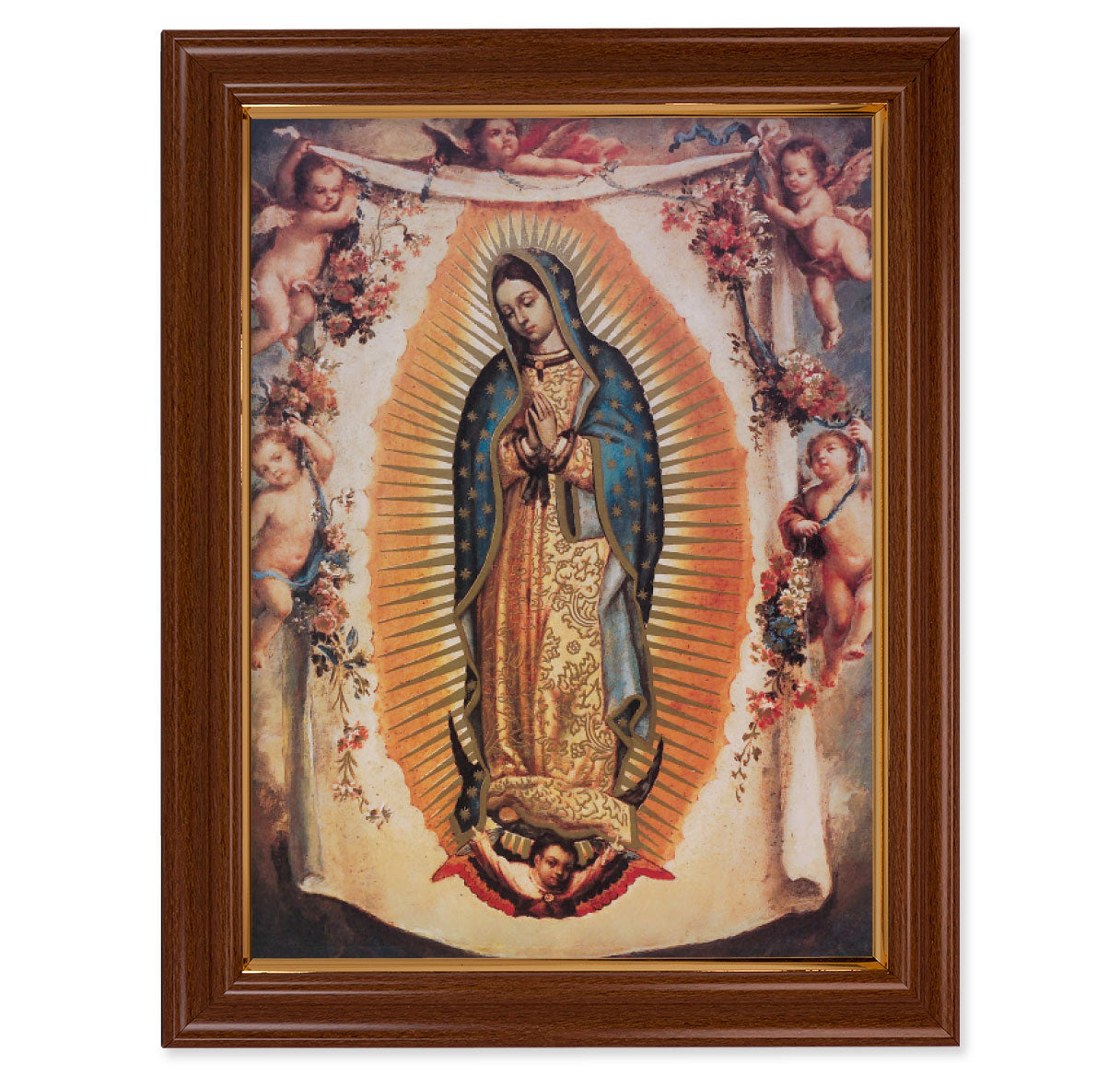 Our Lady of Guadalupe with Angels Walnut Finish Framed Art