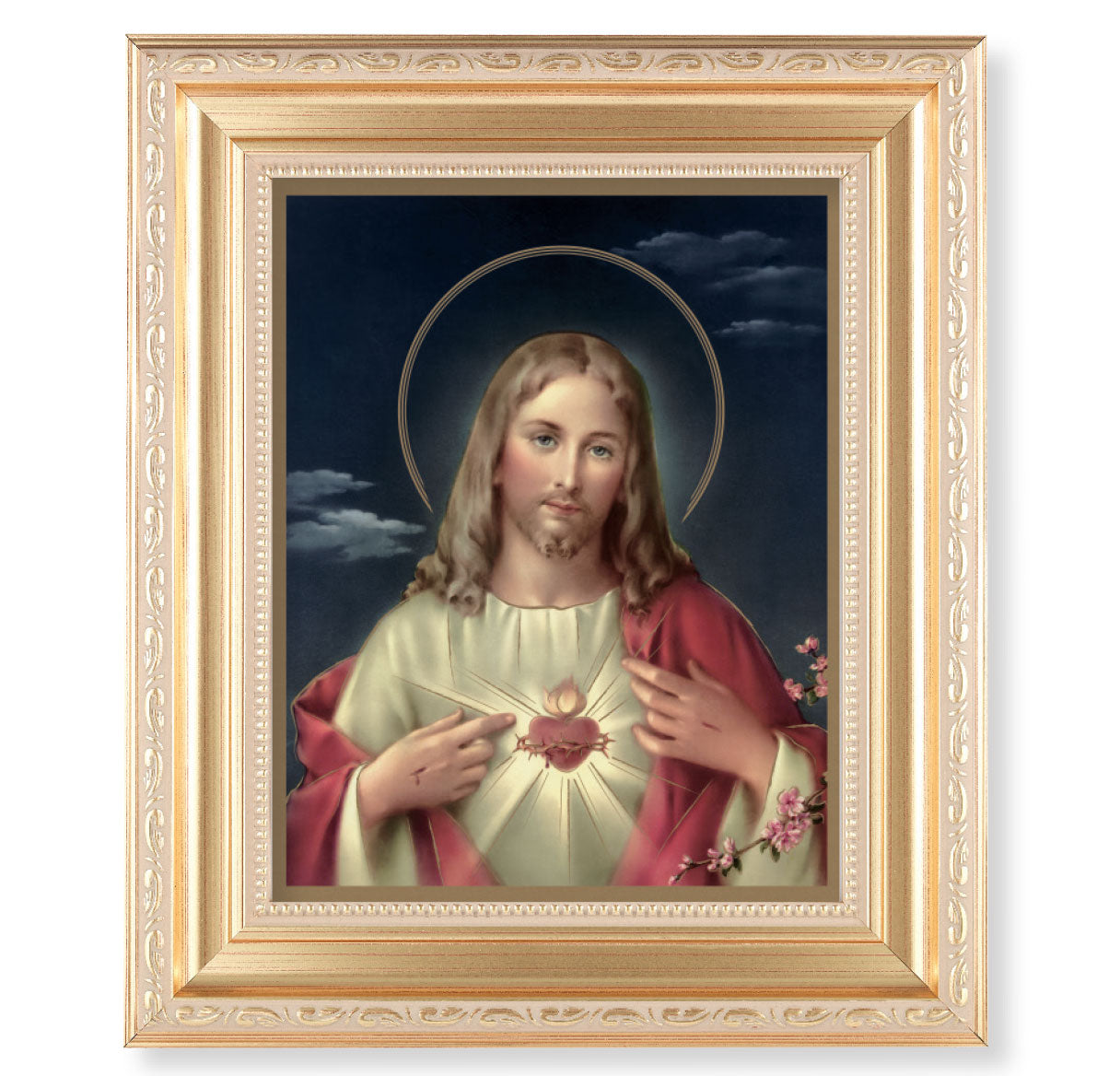 Sacred Heart of Jesus Satin Gold Framed Art