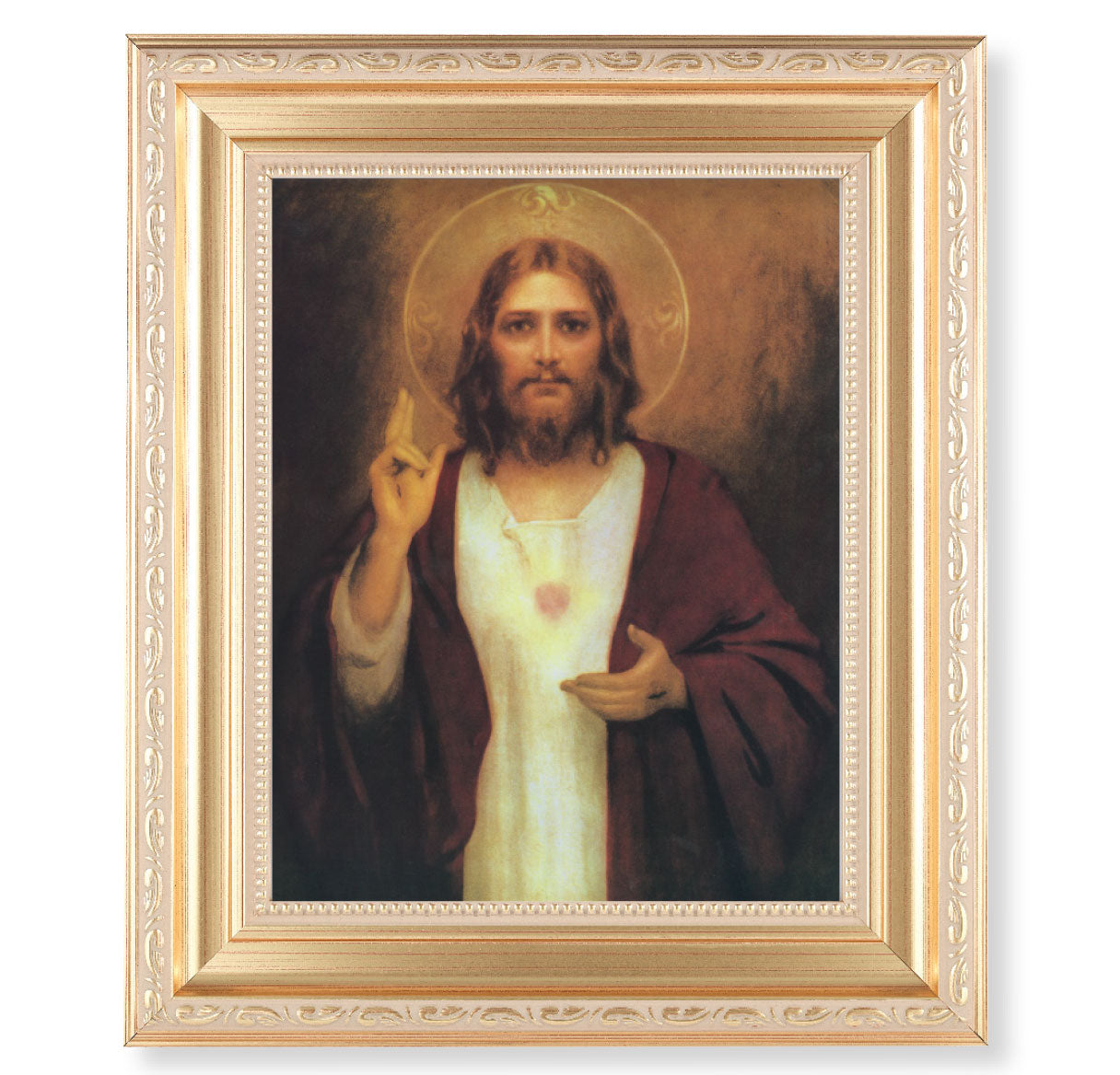 Sacred Heart of Jesus Satin Gold Framed Art