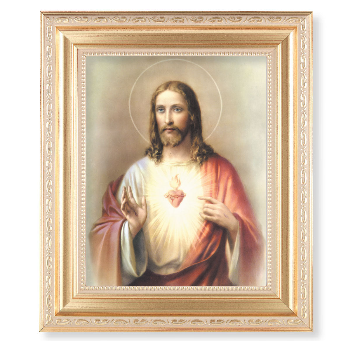 Sacred Heart of Jesus Satin Gold Framed Art