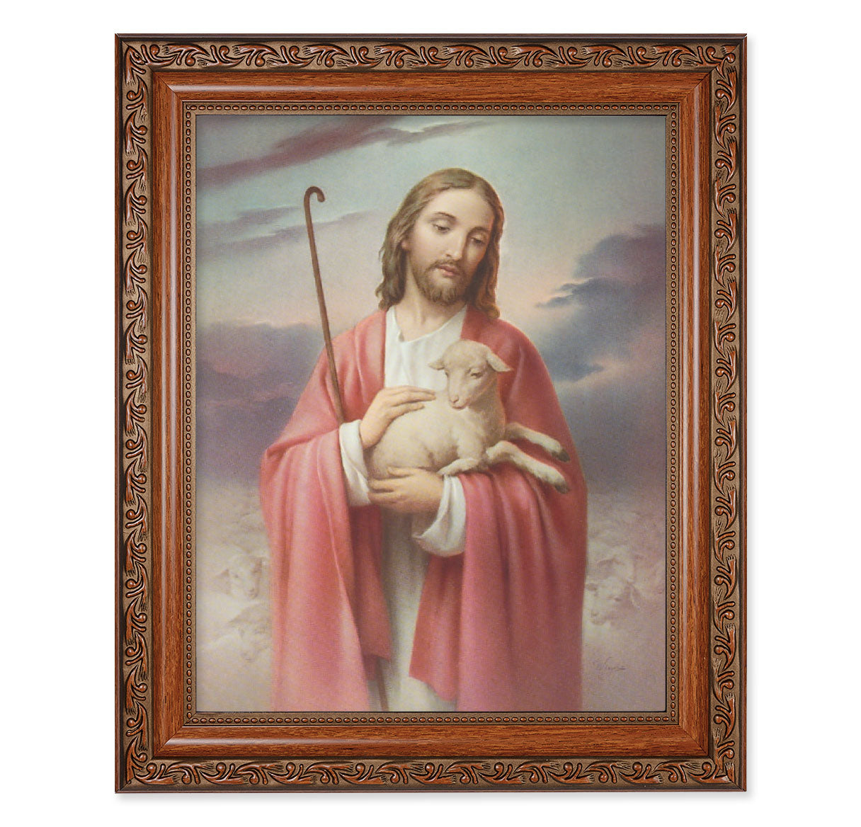 Good Shepherd Mahogany Finished Framed Art
