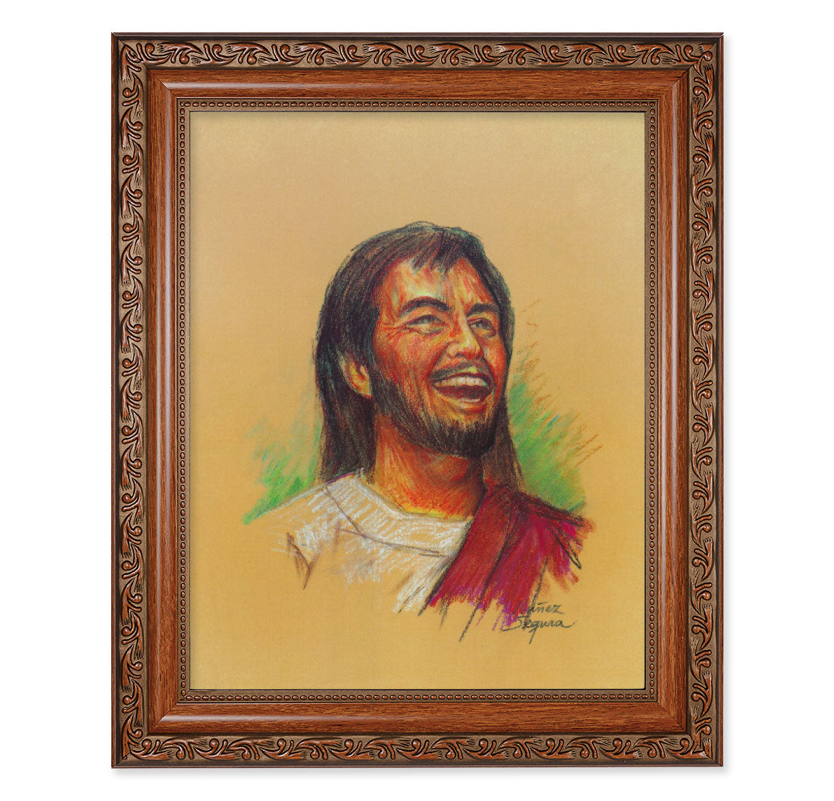 Laughing Jesus Mahogany Finished Framed Art The Catholic Shop 7760