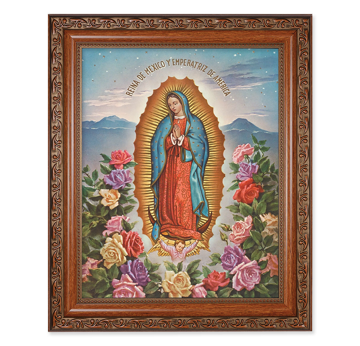 Our Lady of Guadalupe with Juan Diego Mahogany Finished Framed Art