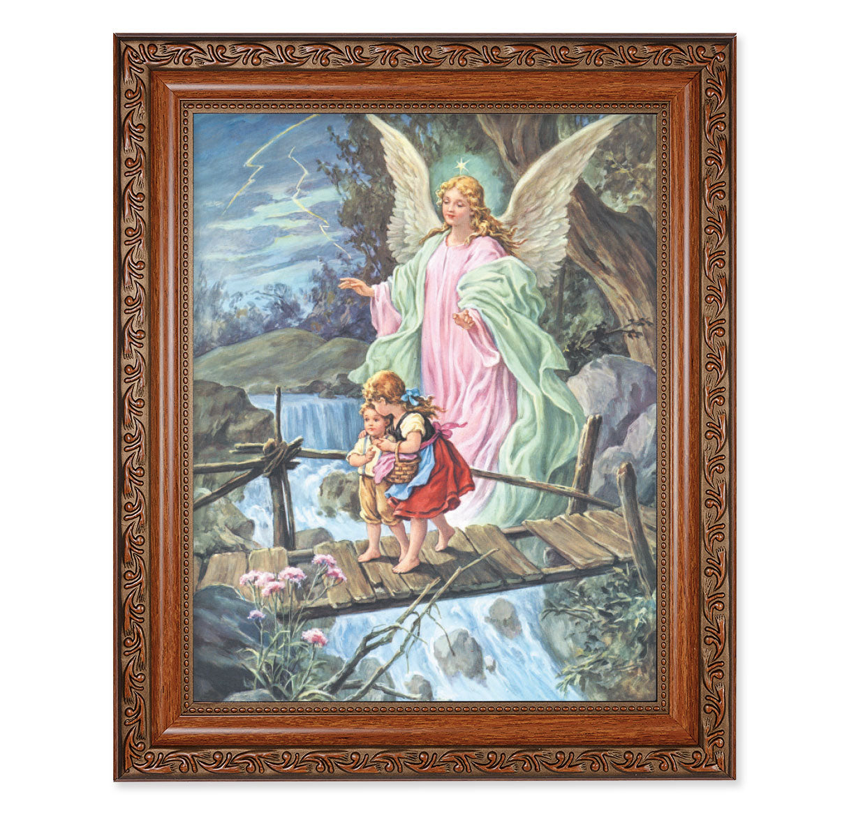 Guardian Angel Mahogany Finished Framed Art