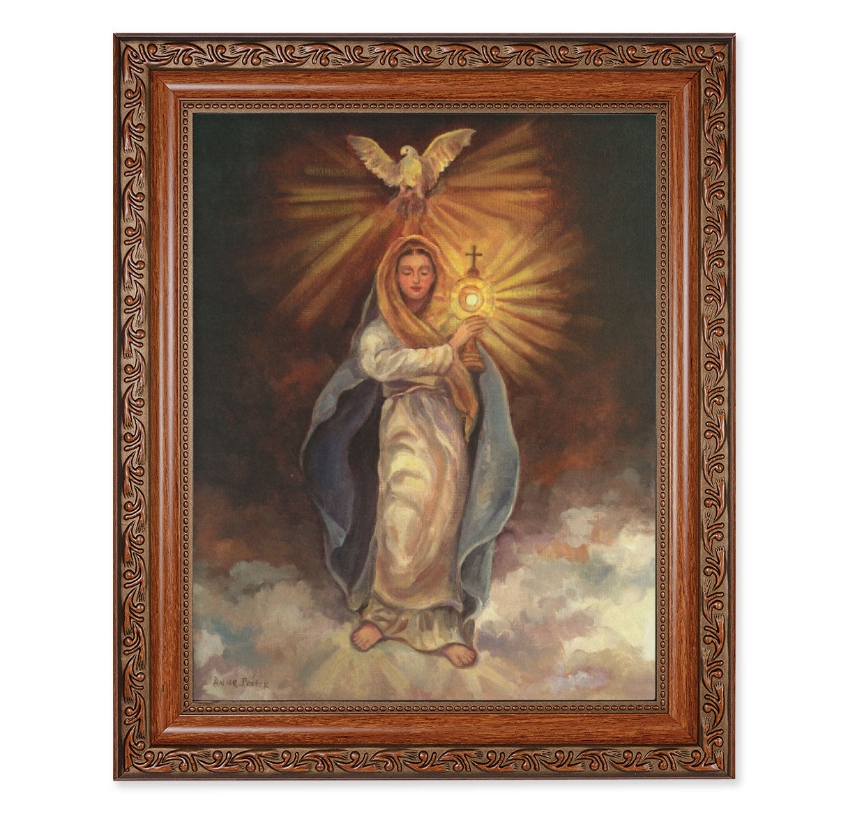 Mary with Monstrance Mahogany Finished Framed Art
