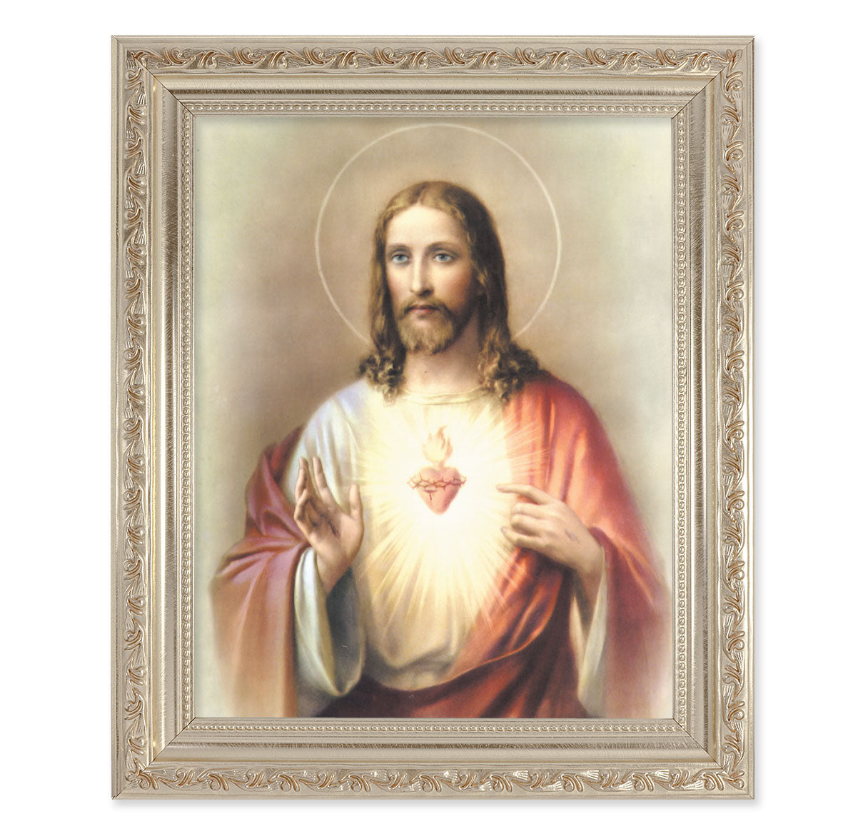 Sacred Heart of Jesus Antique Silver Framed Art
