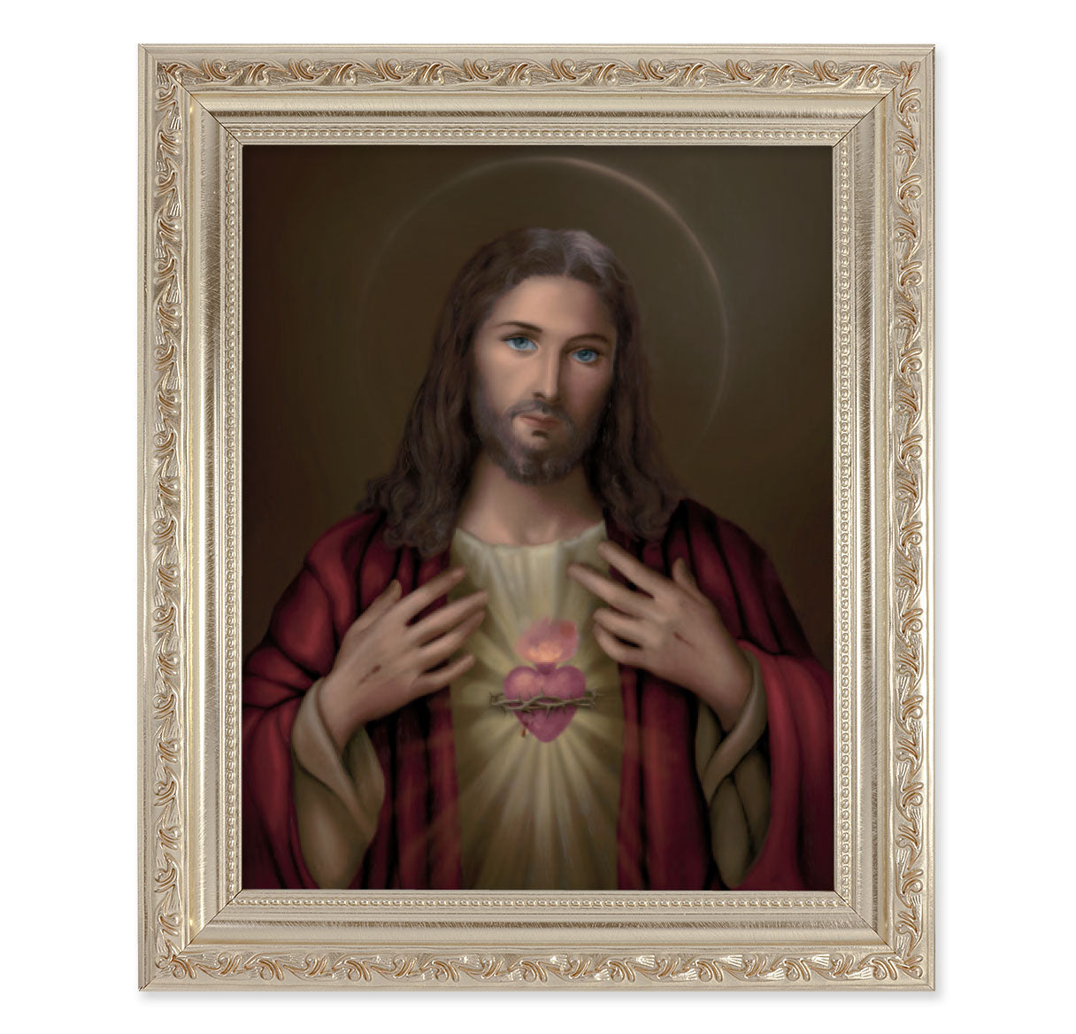 Sacred Heart of Jesus Antique Silver Framed Art