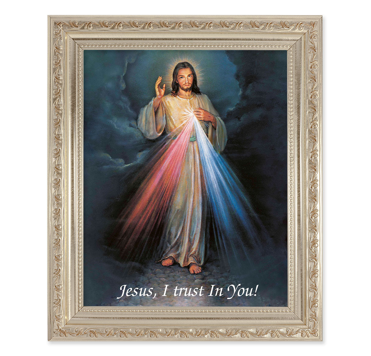 Divine Mercy Antique Silver Framed Art