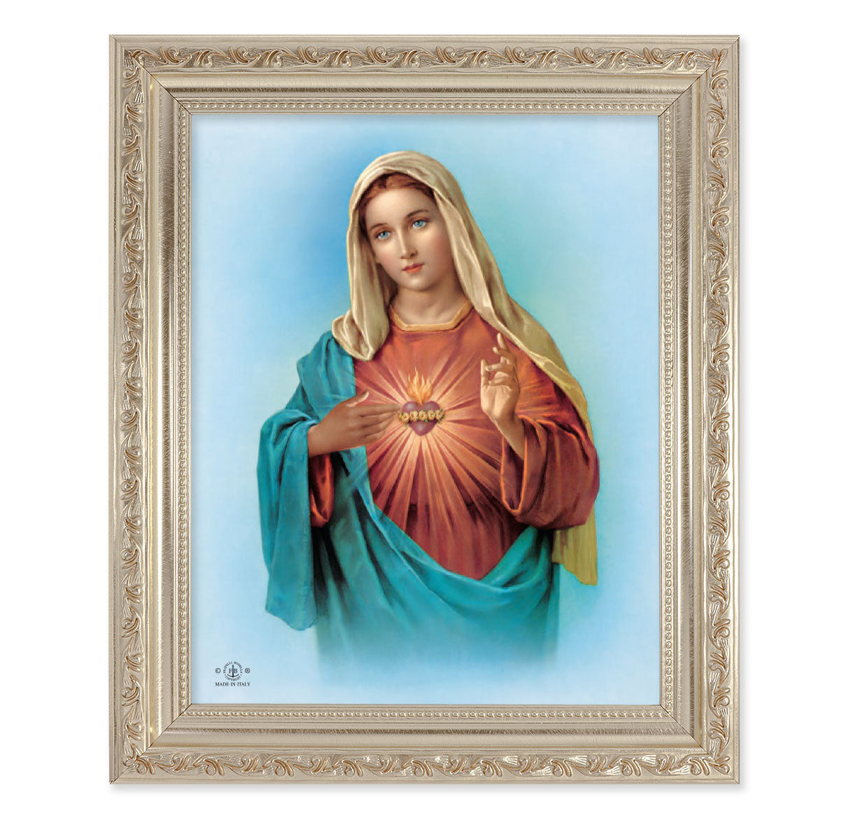 Immaculate Heart of Mary Antique Silver Framed Art