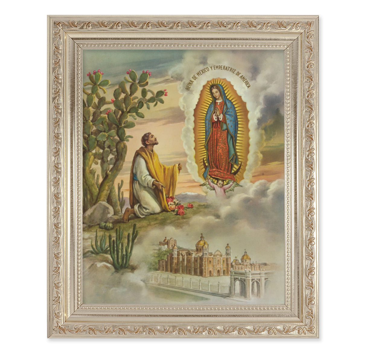 Our Lady of Guadalupe with Juan Diego Antique Silver Framed Art