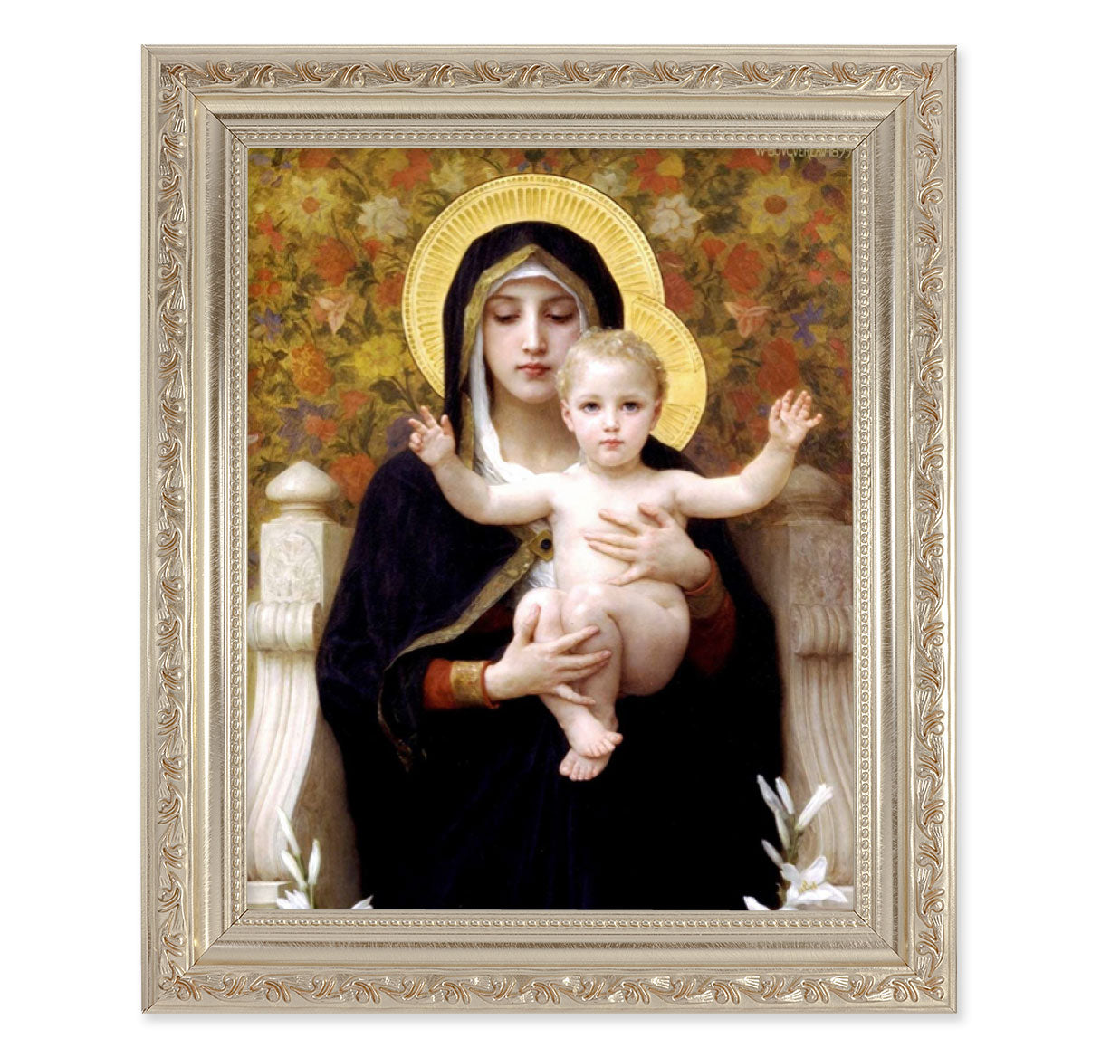 Madonna of the Lilies Antique Silver Framed Art