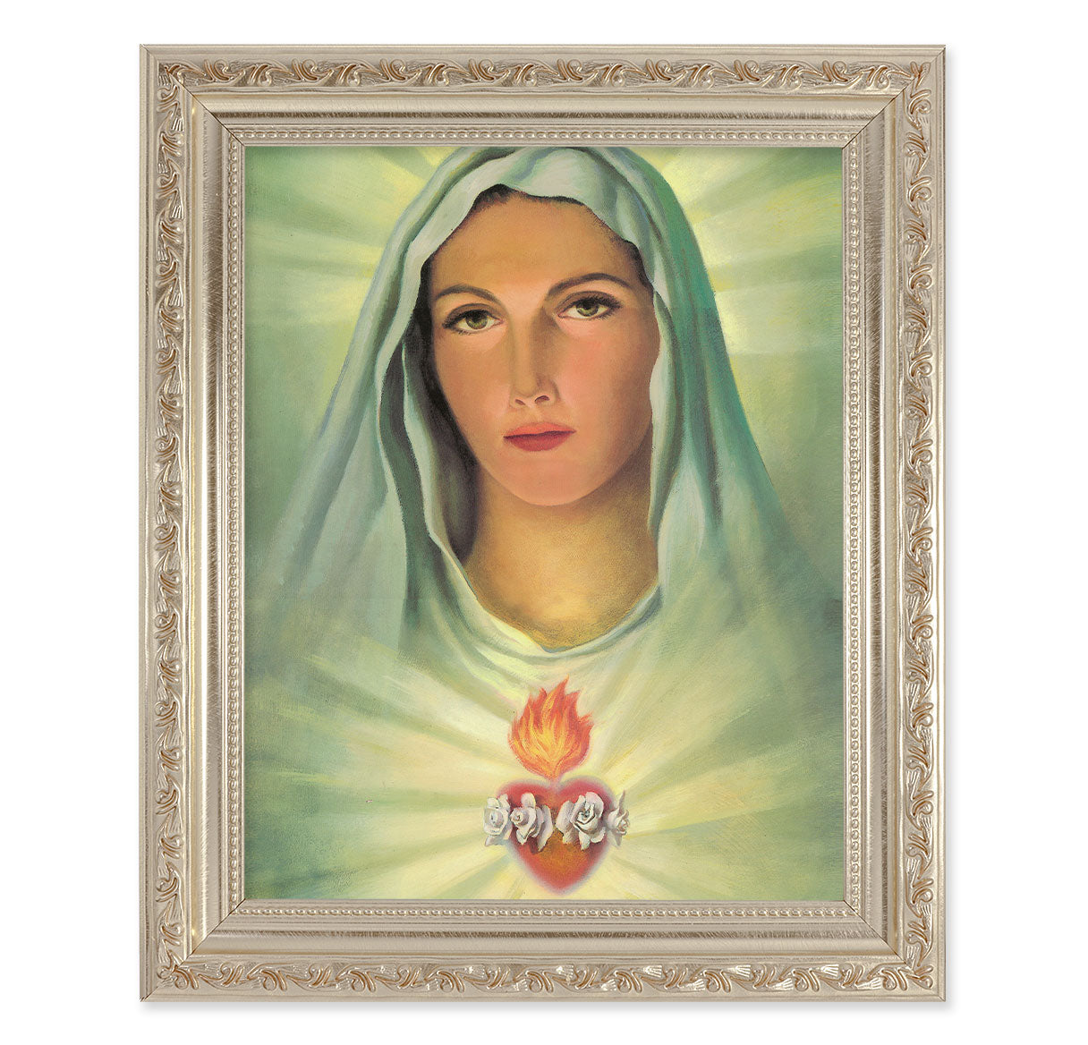 Immaculate Heart of Mary Antique Silver Framed Art