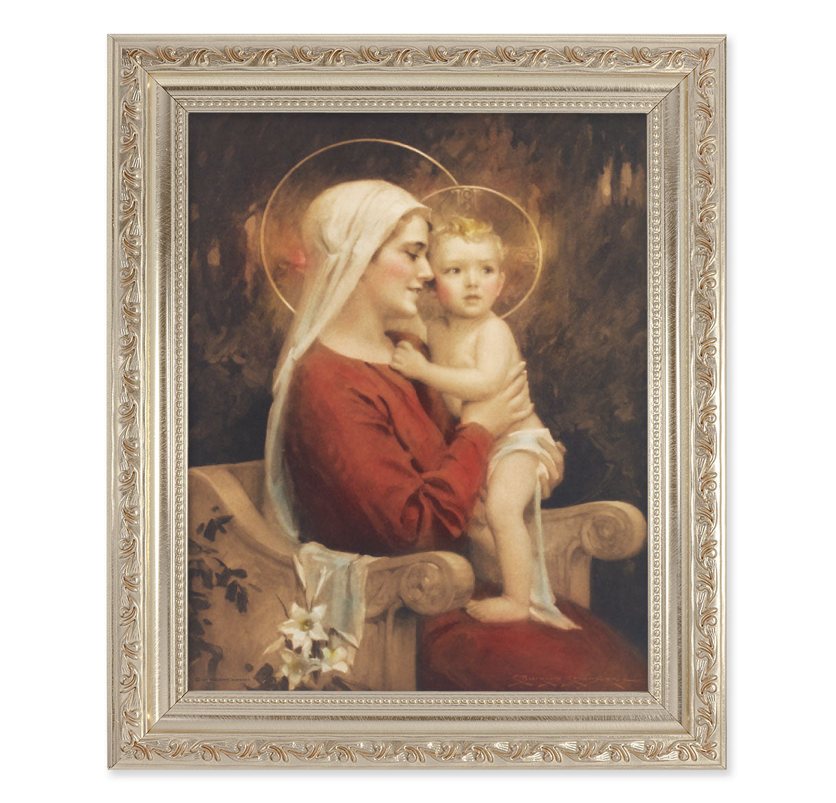 Madonna and Child Antique Silver Framed Art