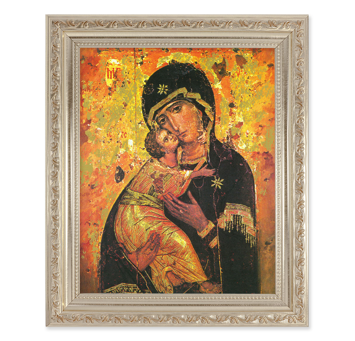Our Lady of Vladimir Antique Silver Framed Art