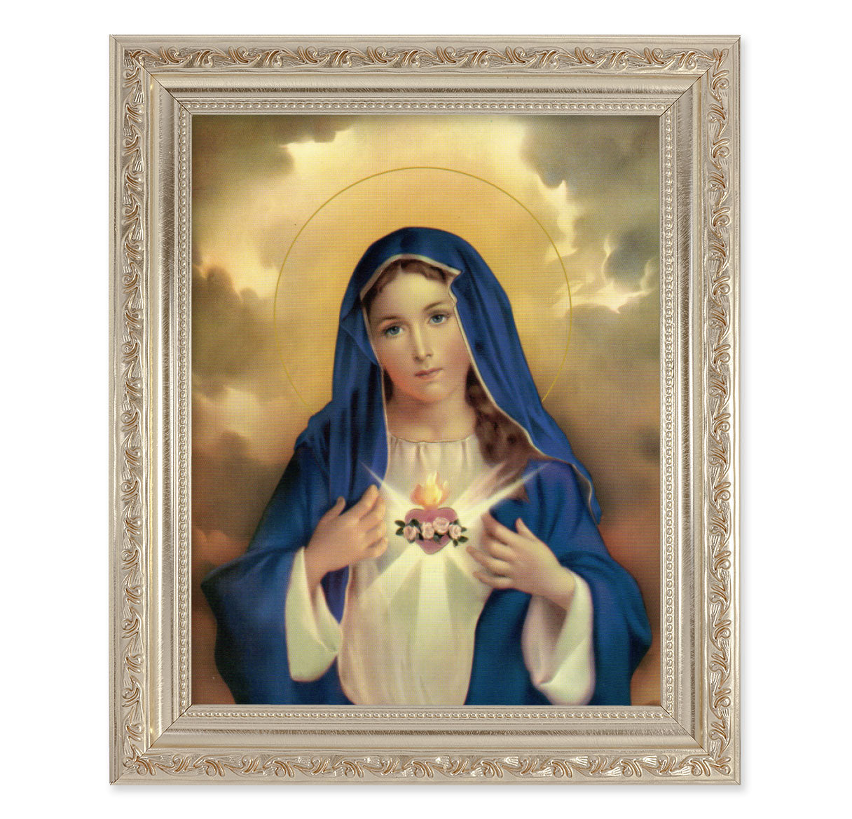 Immaculate Heart of Mary Antique Silver Framed Art