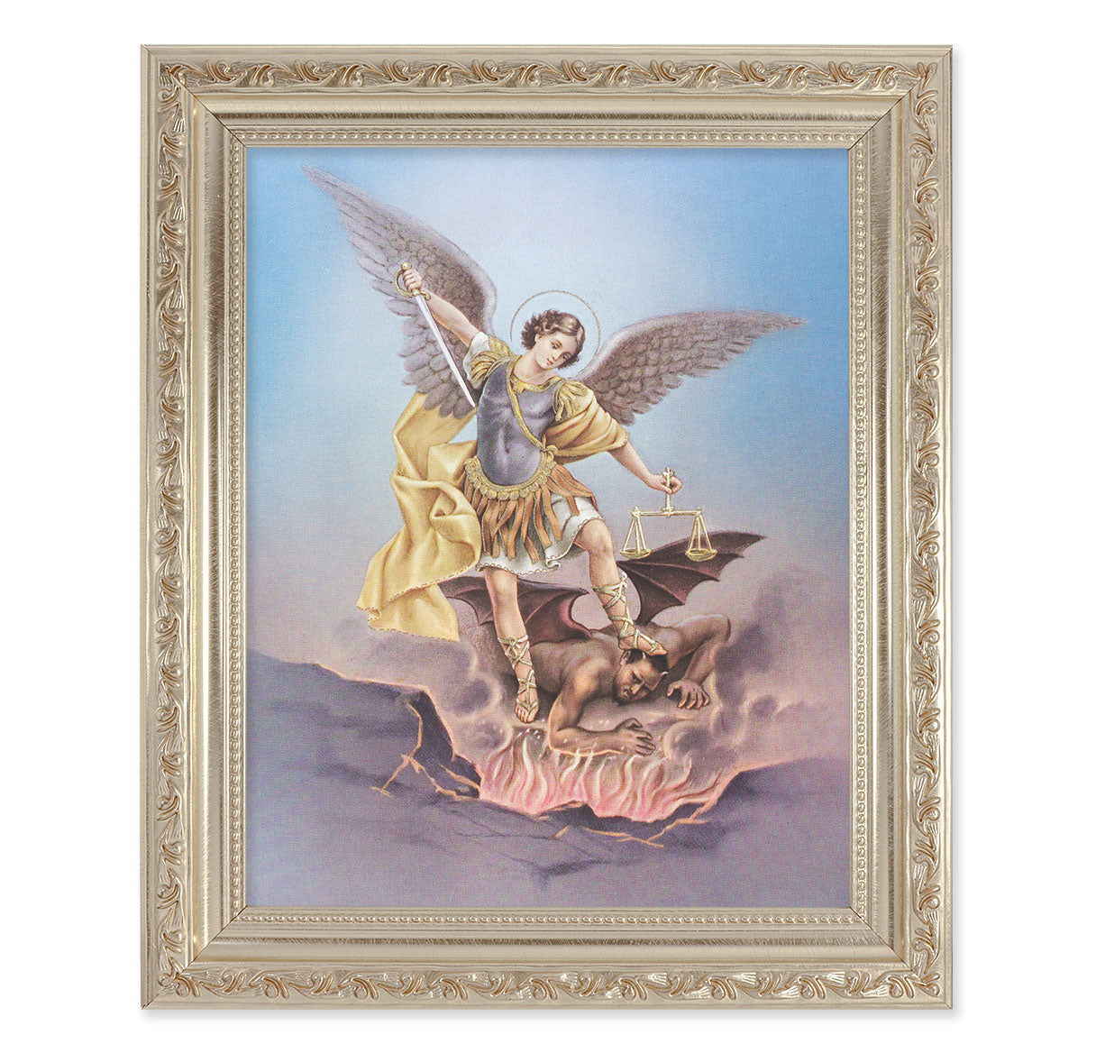 St. Michael Antique Silver Framed Art
