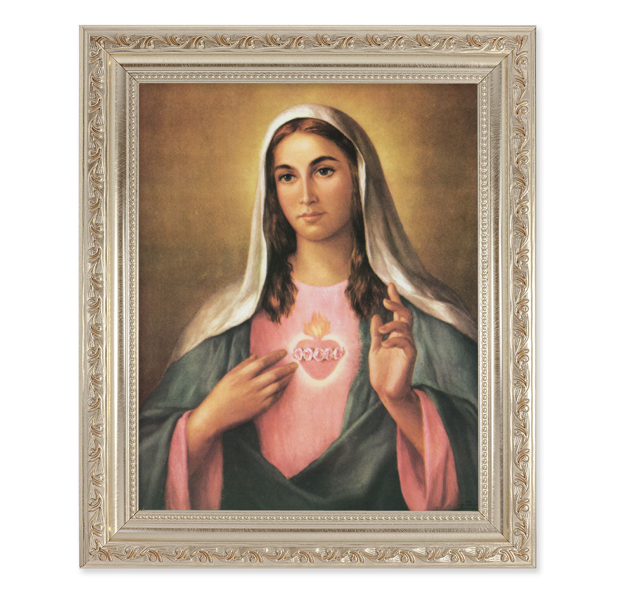 Immaculate Heart of Mary Antique Silver Framed Art