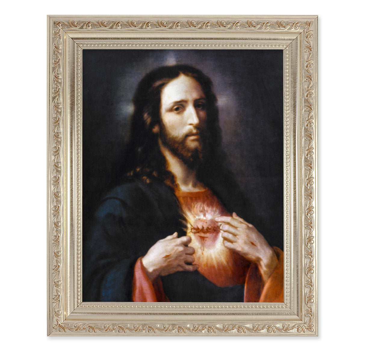 Sacred Heart of Jesus Antique Silver Framed Art