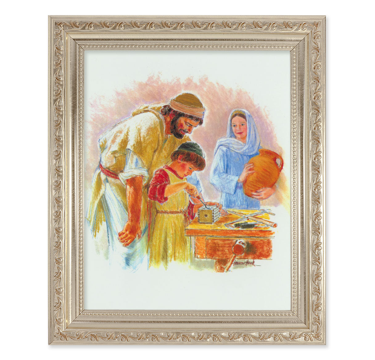 Jesus the Carpenter Antique Silver Framed Art