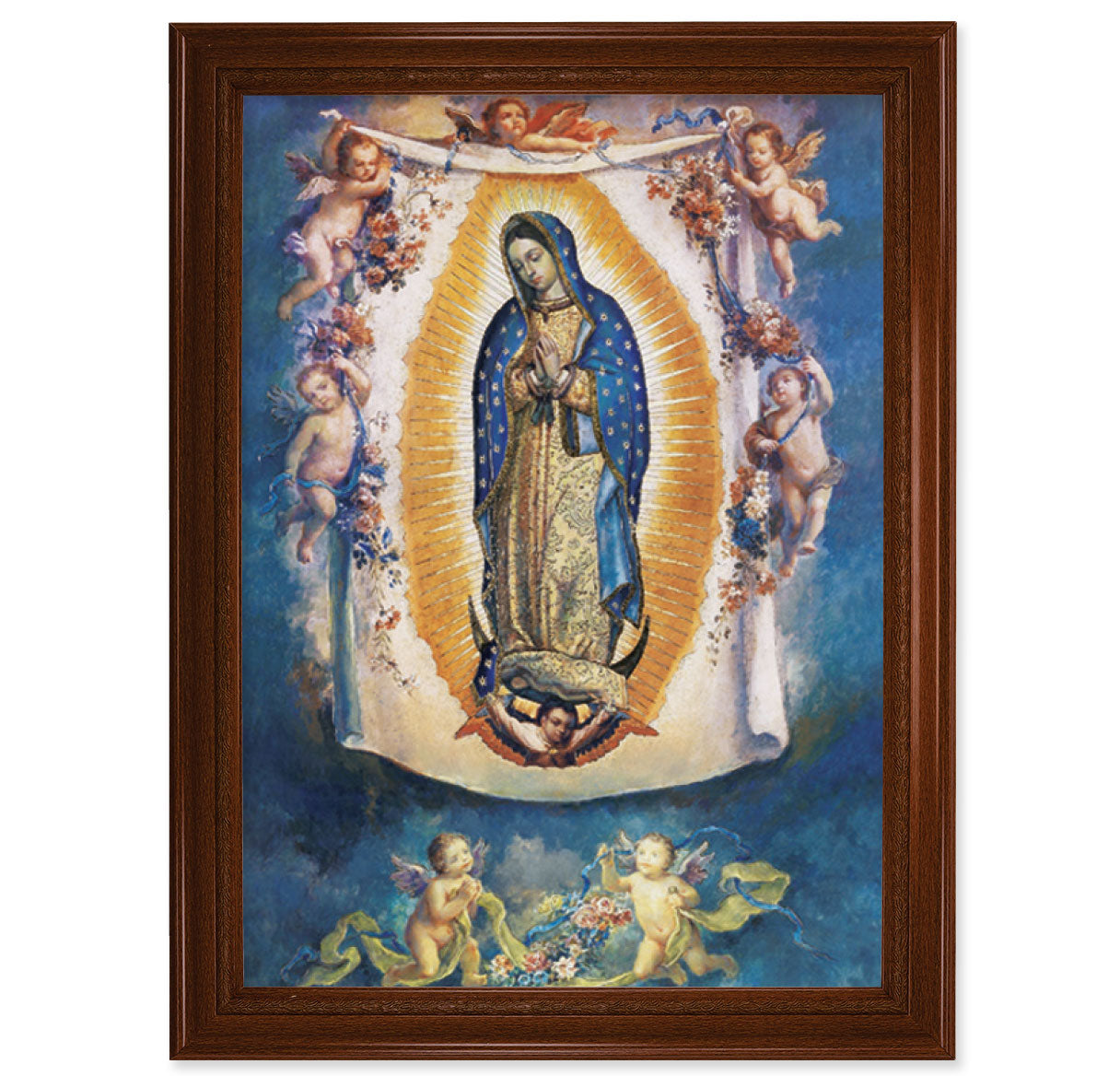 Our Lady of Guadalupe with Angels Walnut Finish Framed Art
