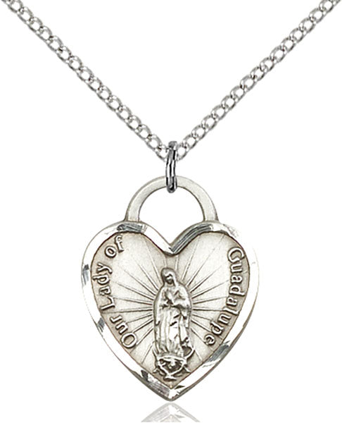 Sterling Silver Our Lady of Guadalupe Heart Pendant