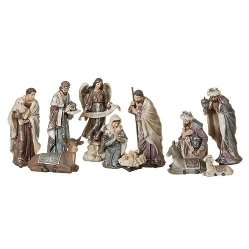 Nativity Set, Plum & Blue Color Scheme, 11 Piece