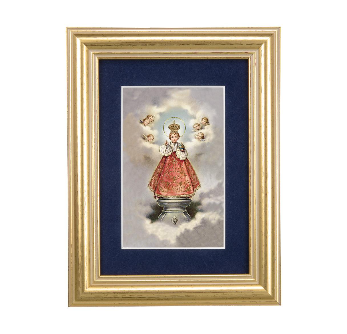 Infant of Prague Gold Framed Art with Blue Velvet Matting