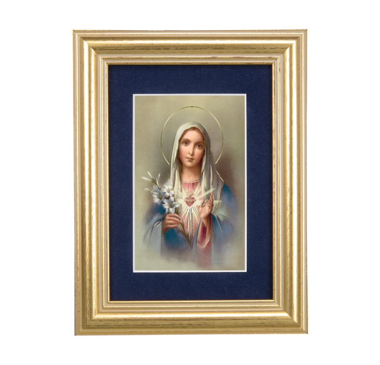 Immaculate Heart of Mary Gold Framed Art with Blue Velvet Matting