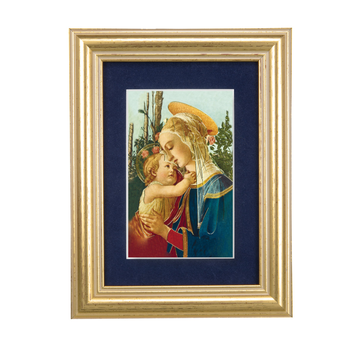 Madonna and Child Gold Framed Art with Blue Velvet Matting