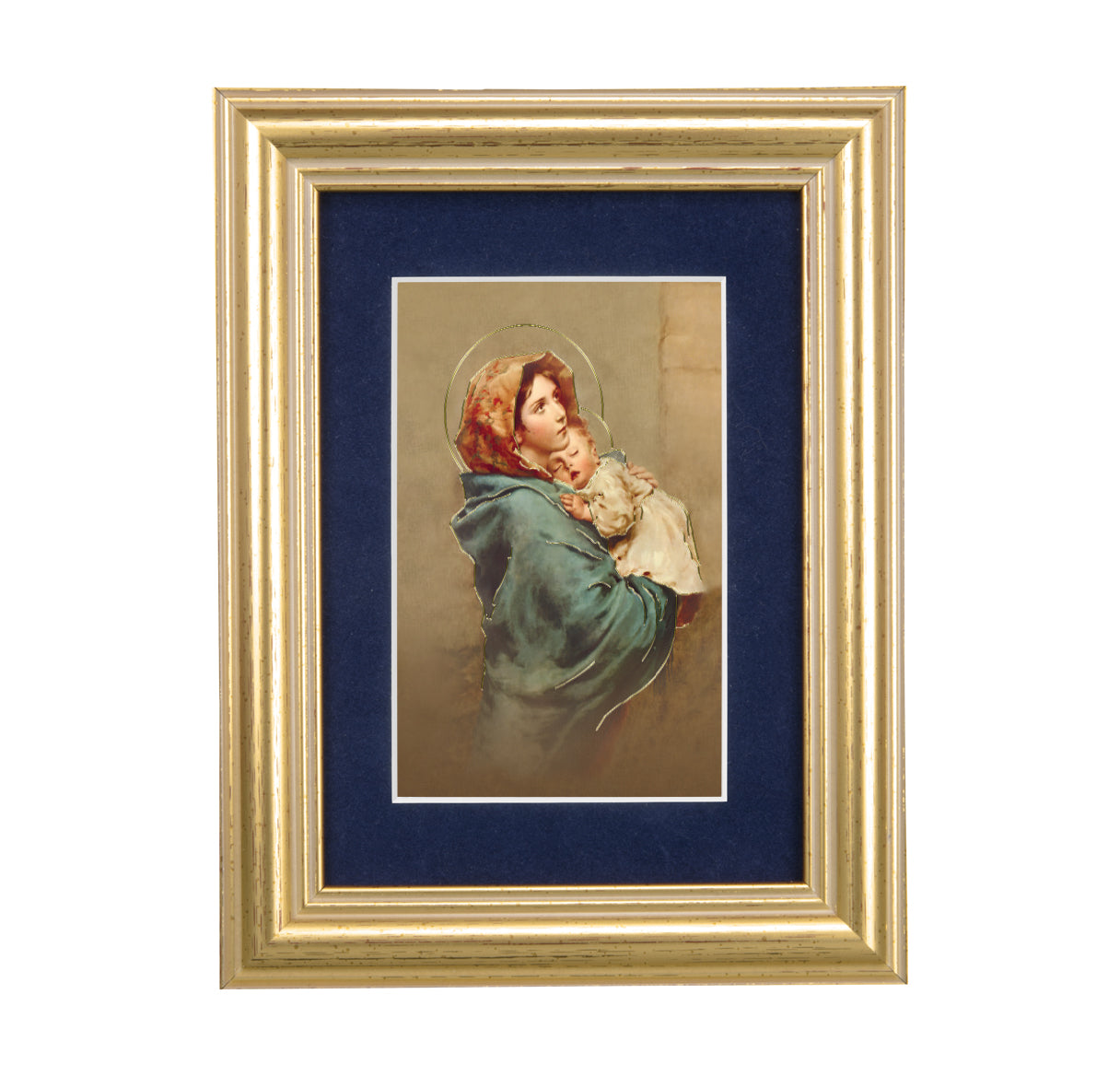 Madonna of the Street Gold Framed Art with Blue Velvet Matting
