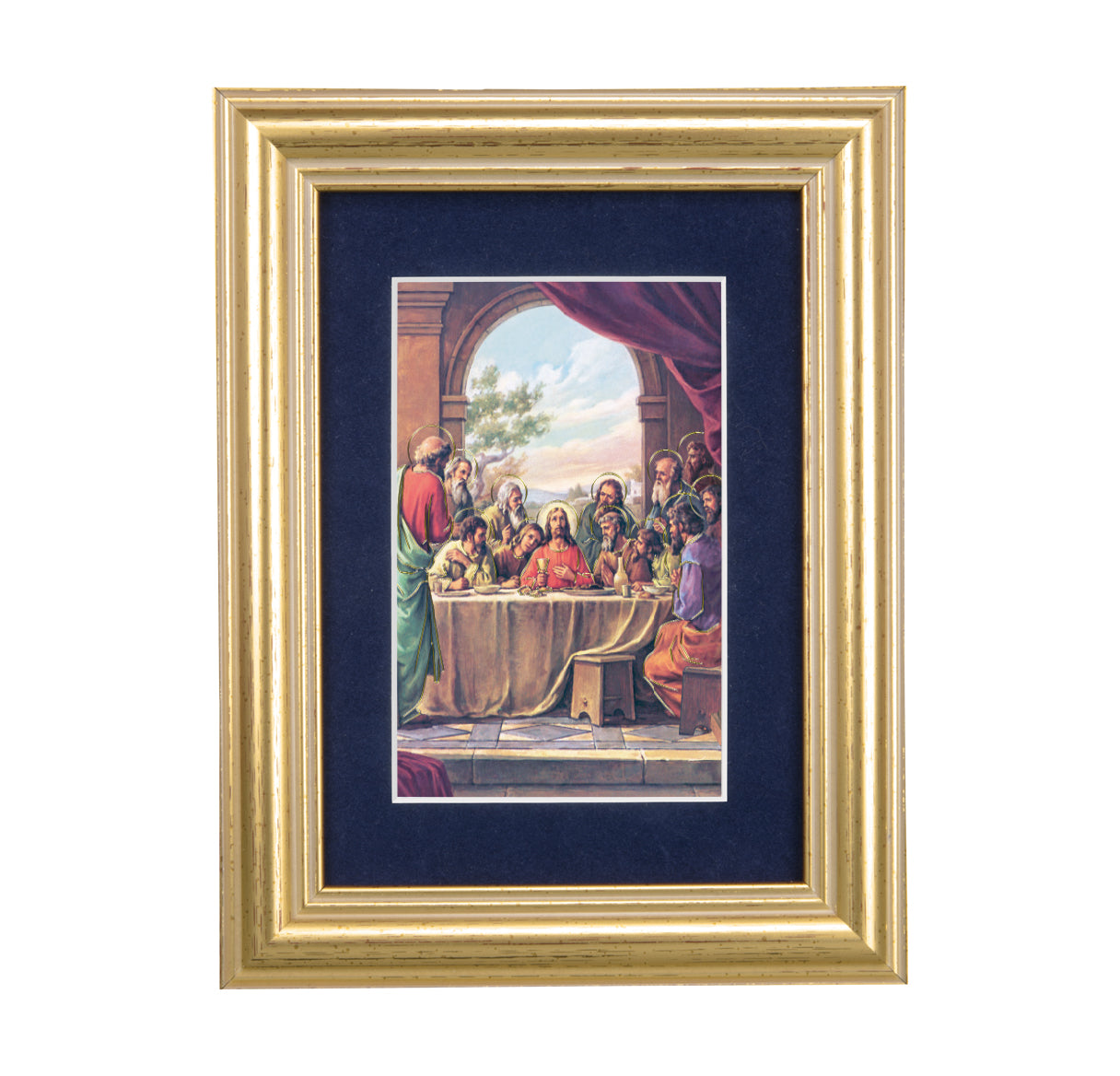 Last Supper Gold Framed Art with Blue Velvet Matting