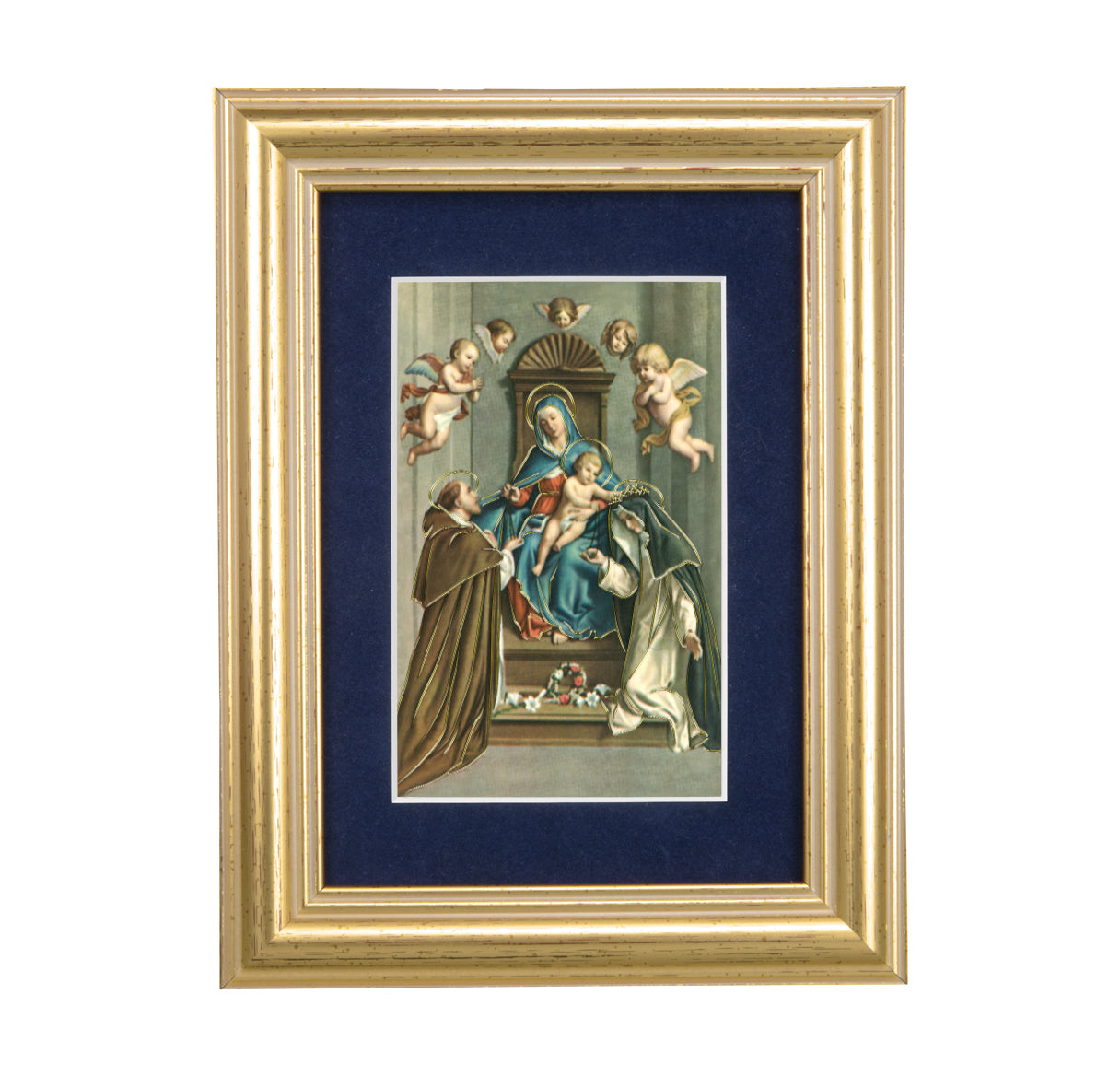 Madonna Framed Art with Blue Velvet Matting