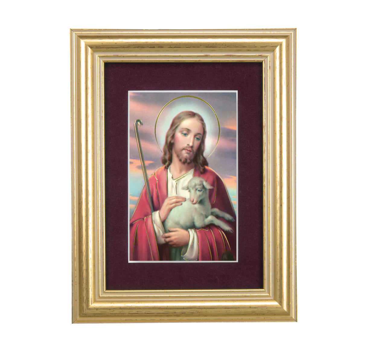 Good Shepherd Framed Art with Maroon Velvet Matting